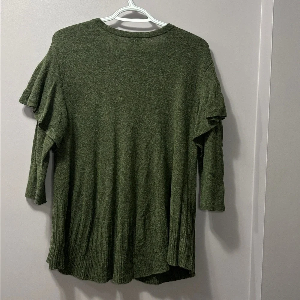 Anthropologie Left of Center Ruffle Sleeve Cardigan Wool Cashmere Sweater Medium - Picture 5 of 7